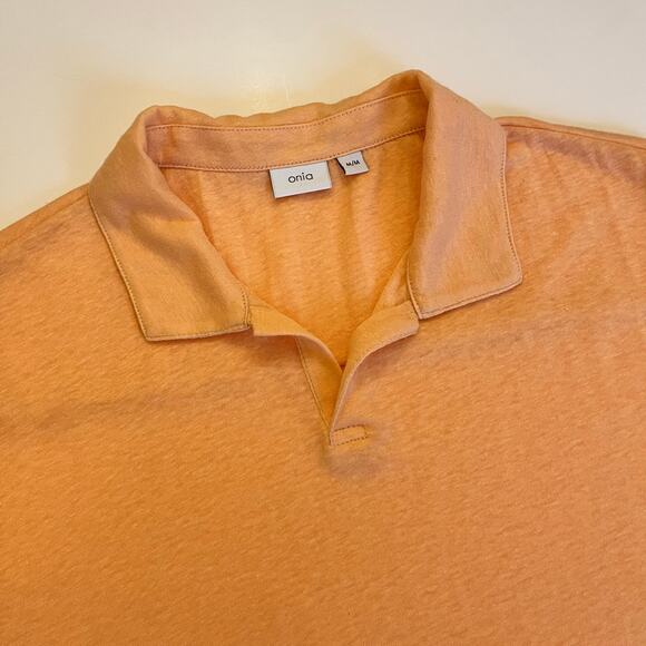 Onia Shawn Linen Polo Mens Medium Orange Short Sleeve - Picture 6 of 9